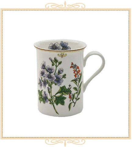 Botanical Floral Can Mug - Blue and Red Flowers