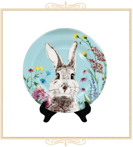 Forest Bunny Face Dessert Plate - Blue