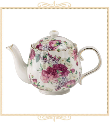 Burgundy Peony Rose Teapot