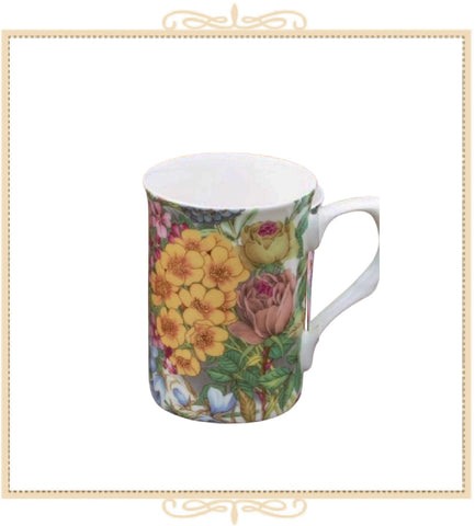 Garden Party Bone China Can Mug - Yellow Phlox and Roses