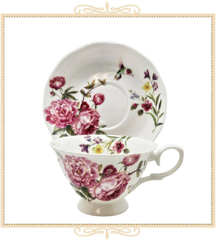 Climb Rose Bone China Teacup and Saucer