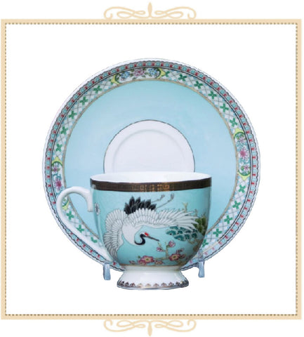 Crane Pine Tree Turquoise Teacup and Saucer