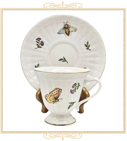 Dragonfly Butterfly Teacup and Saucer