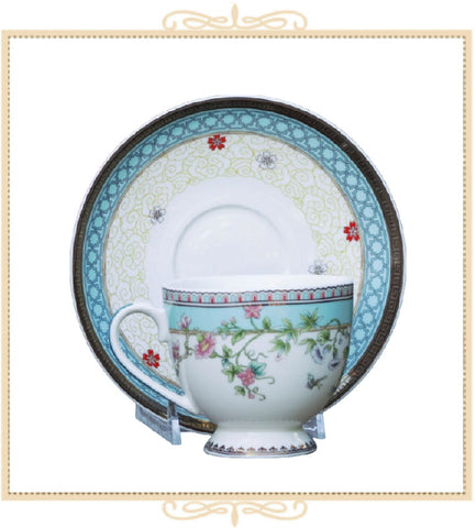 Dream Garden Turquoise Teacup and Saucer