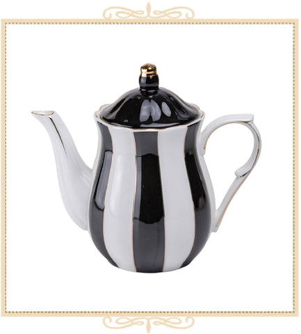 Black Stripe Gold Scallop Teapot