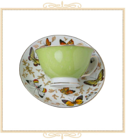 Green Butterfly Teacup and Saucer