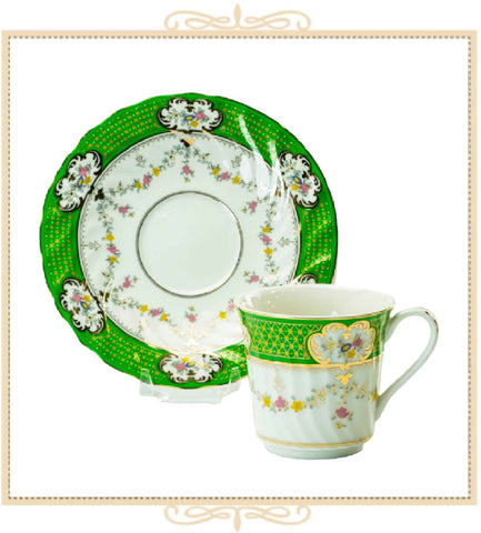 Green Gold Swag Teacup and Saucer