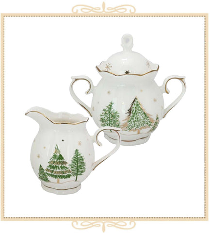 Green Pine Tree Sugar and Creamer Set