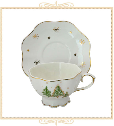 Green Pine Tree Teacup and Saucer