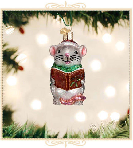 Grey Caroling Mouse Ornament