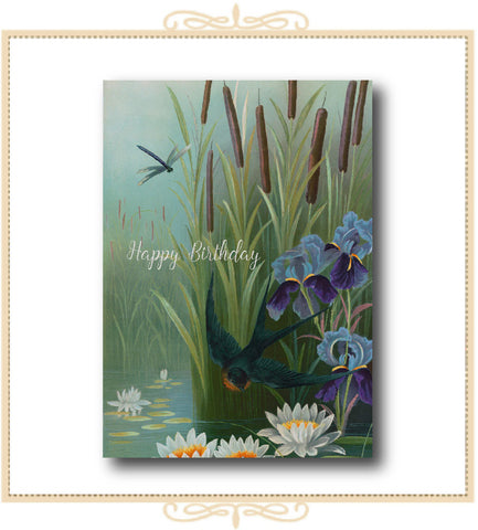 Happy Birthday! (swallow & dragonfly) BIRTHDAY CARD 5" x 7" (CG-HBS)