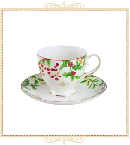 Holly Berry Teacup and Saucer