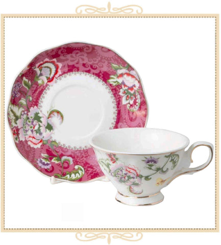 Hot Pink Fan Floral Teacup and Saucer