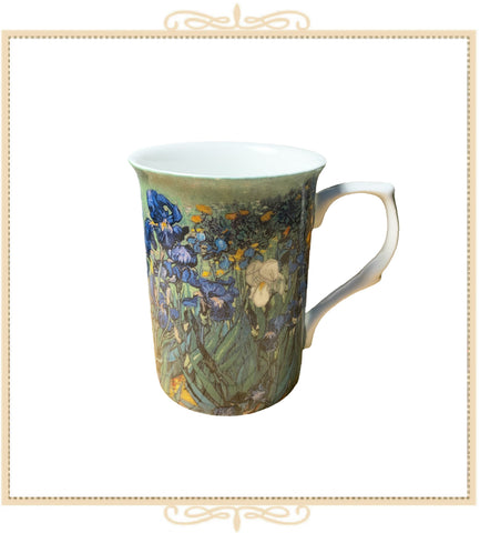 Impression Blue Irises on Green Can Mug