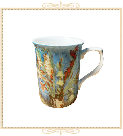 Impression White Gladiolas on Blue Can Mug