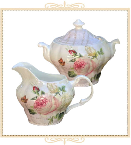 Liz Garden Pink Creamer and Sugar Set