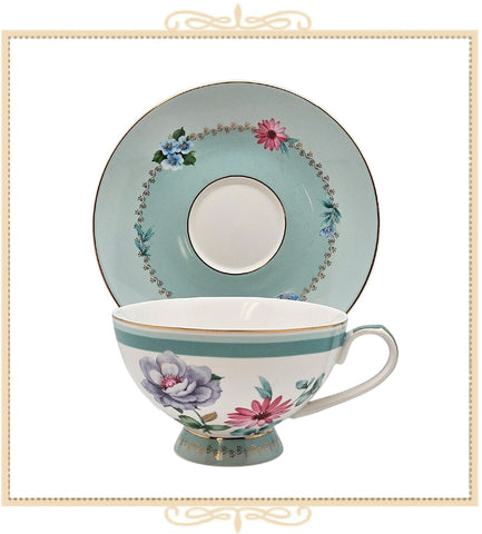 Mint Green Lavender Flower Teacup and Saucer
