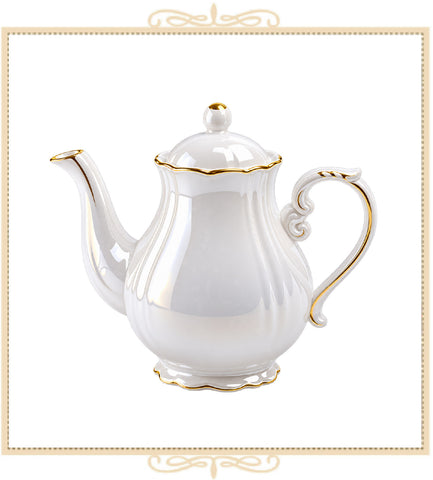 White Gold Luster Tall Teapot