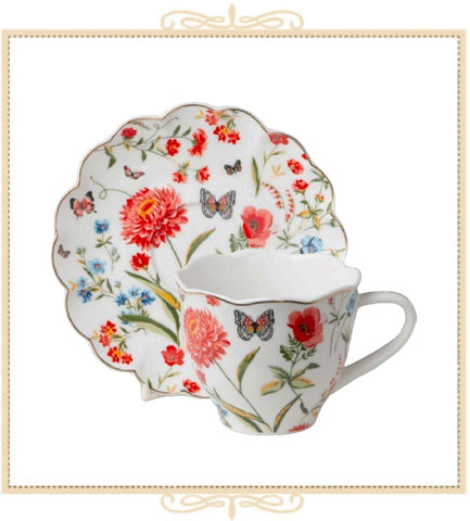 Orange Butterfly Garden Teacup and Saucer