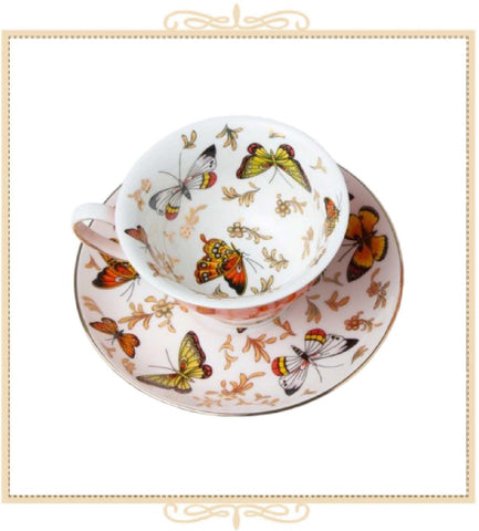 Orange Butterfly Teacup and Saucer