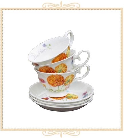 Orange Dahlia Teacup and Saucer