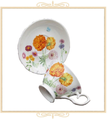 Orange Dahlia Teacup and Saucer