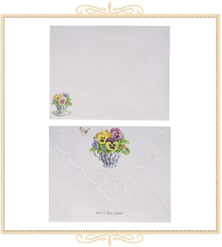 Pansy Teacup Note Card Set