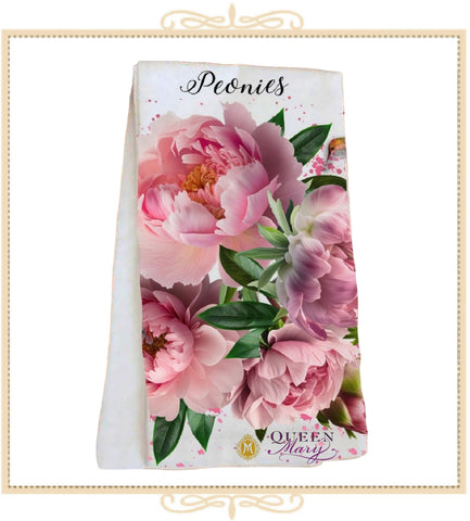 Spring Garden Peonies Flowers Flour Sack Tea Towel