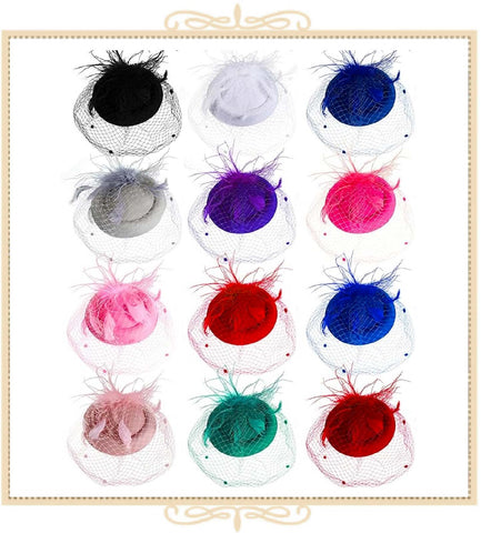 Pillbox Hats with Veil - Assorted Colors