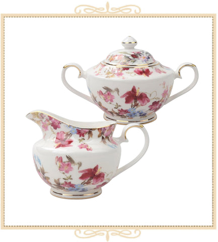 Pink Blue Sugar and Creamer Set