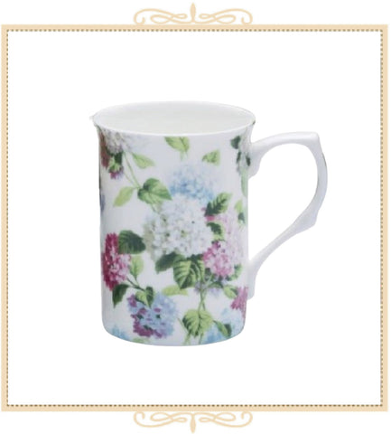 Pink, Blue, White Hydrangea Bone China Mug