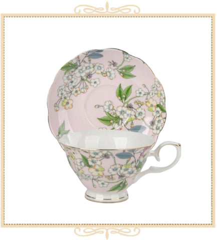 Pink Flower Vines Teacup and Saucer