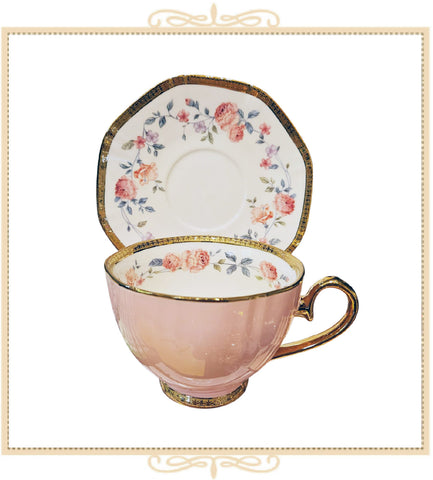 Pink Gold Teacup and Saucer
