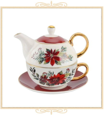Poinsettia Tea for One Set
