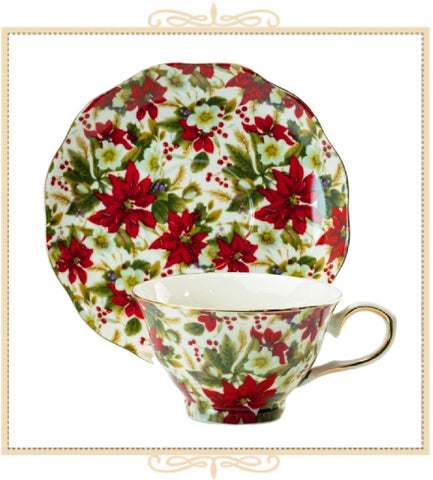 Poinsettia Teacup and Saucer