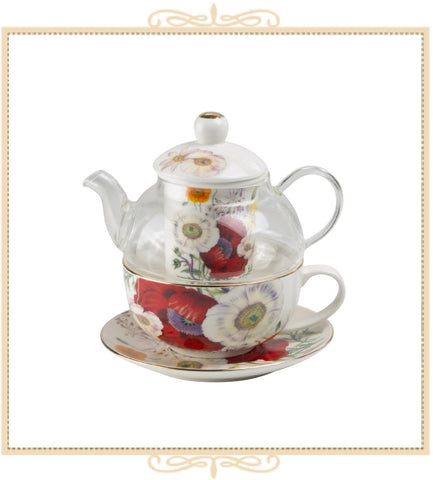 Poppy Fields Glass Tea for One 5 Piece Set