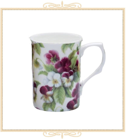 Purple, White Flowers Bone China Mug