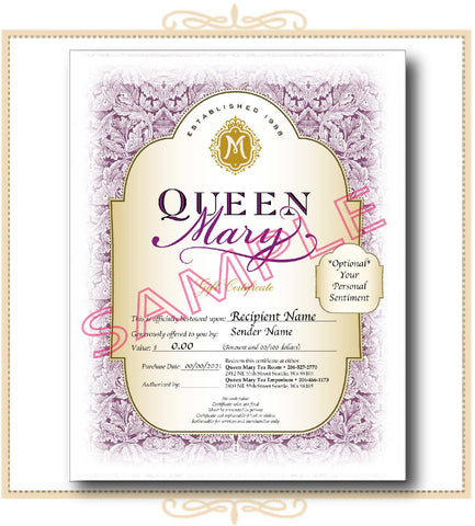Queen Mary Gift Certificate