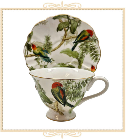 Rainforest Parrots Teacup and Saucer