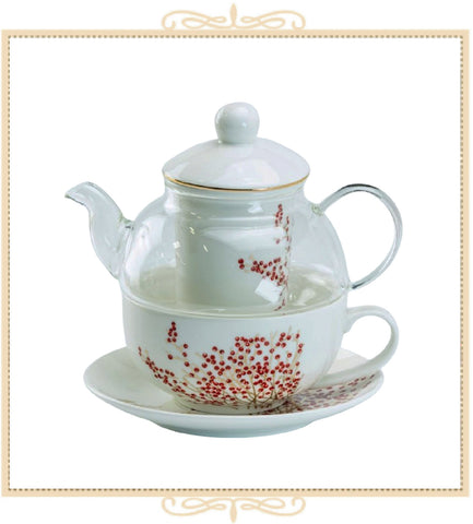 Red Berry Metalica Glass Tea for One 5-Piece Set