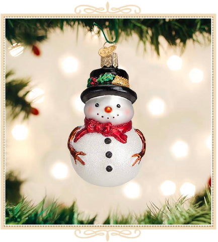 Red Bow Holly Hat Snowman Ornament