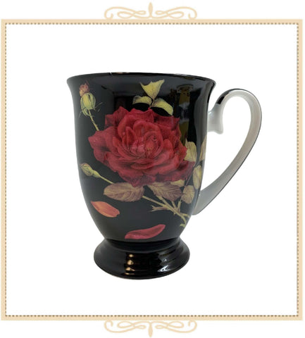 Red Rose Black Footed Mug