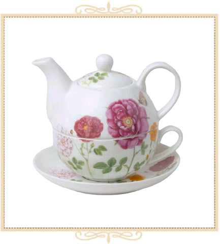 Red Wild Floral 4 Piece Tea For One