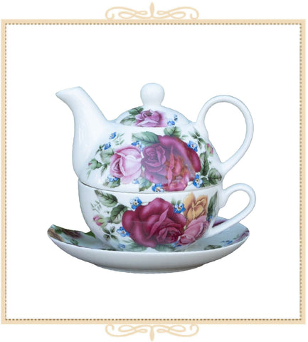 Red Yellow Rose 4 Piece Tea for One Set