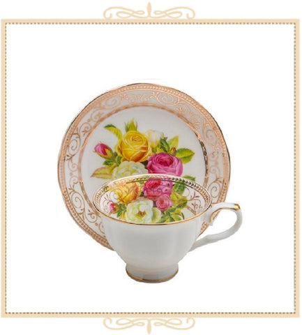 White Rose Bouquet Teacup and Saucer