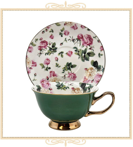 Rose Chintz with Green Teacup and Saucer