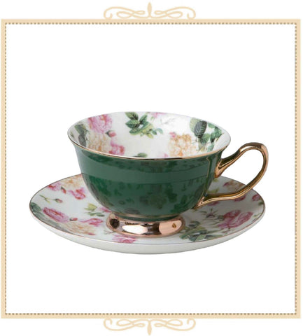 Rose Chintz with Green Teacup and Saucer