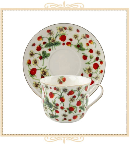 Strawberry Lady Bug Teacup and Saucer