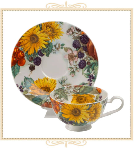 Sunflower Berry Teacup and Saucer