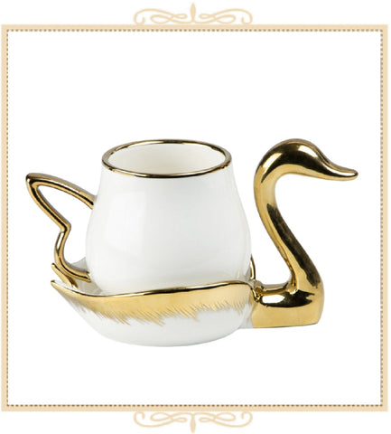 Porcelain White Swan Teacup and Gold Saucer